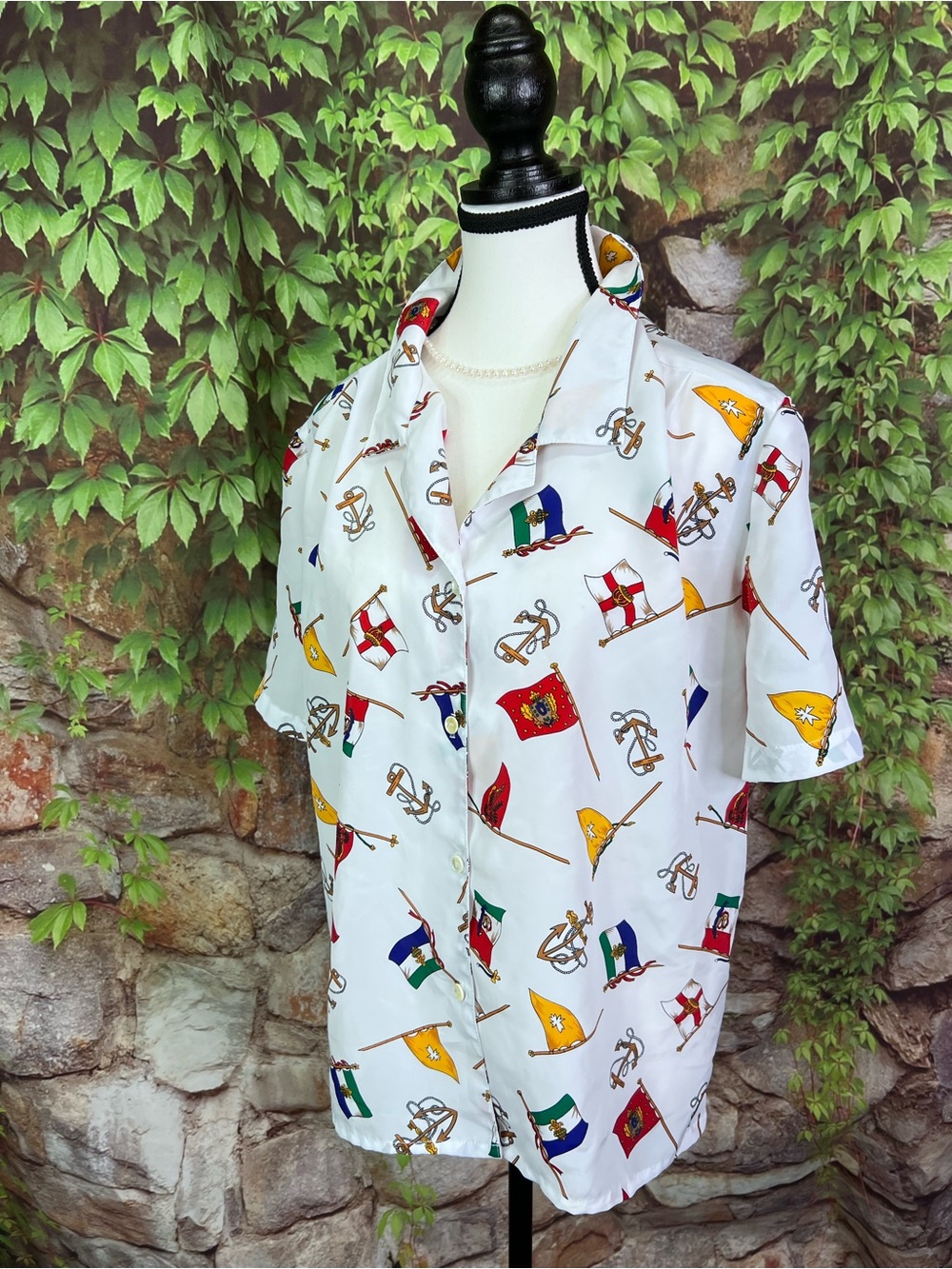 VINTAGE IMPRESSIONS OF CALIFORNIA Nautical/Coastal/Preppy Signal Flag Blouse, 14 - Picture 3 of 10
